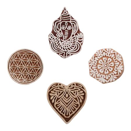 Set of 4 Piece New Mix Wooden Printing Block